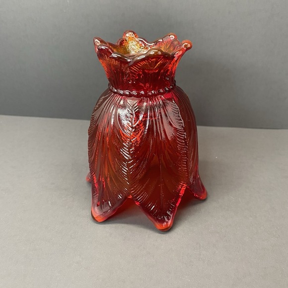 Vtg Fenton Red Amberina Glass Votive Double Candle Holder Tulip Fenton - Picture 2 of 5